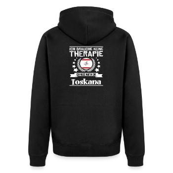 Keine Therapie Ich Muss Nur In Die Toskana - Unisex Premium Bio Zip Hoodie - Schwarz - Hinten - Nico (187cm)