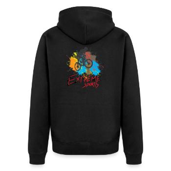 Mountainbike Downhill Fahrrad Extrem Sport - Unisex Premium Bio Zip Hoodie - Schwarz - Hinten - Nico (187cm)