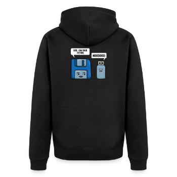 Diskette USB Stick Speicher PC Nerd Geschenk - Unisex Premium Bio Zip Hoodie - Schwarz - Hinten - Nico (187cm)