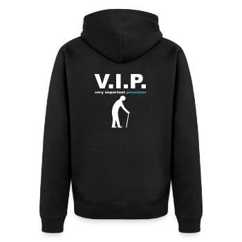VIP pensioner - Unisex Premium Organic Zip Hoodie - black - Back - Nico (187cm)