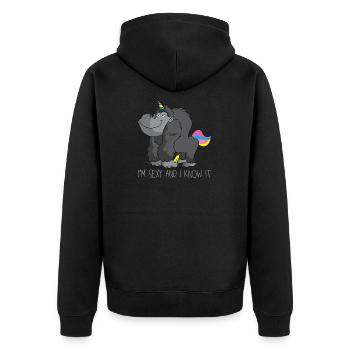 Geschenk Einhorn Banane Gorilla - Unisex Premium Bio Zip Hoodie - Schwarz - Hinten - Nico (187cm)