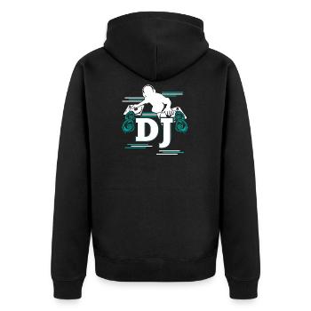 DJ DeeJay Scratch Party Schallplatten Geschenk - Unisex Premium Bio Zip Hoodie - Schwarz - Hinten - Nico (187cm)