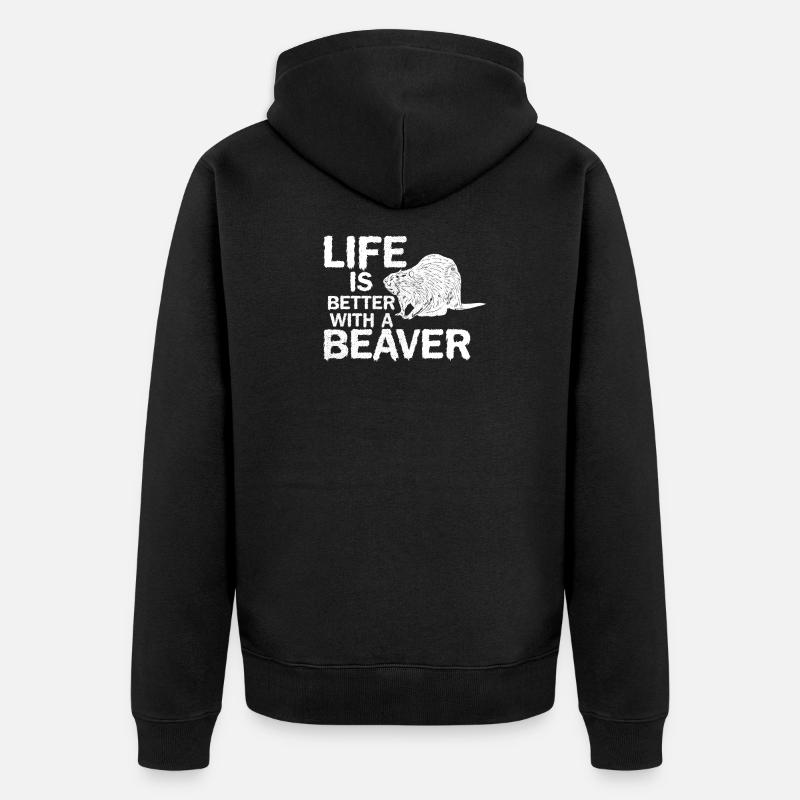 Biber-Lebentiergeschenk - Unisex Premium Bio Zip Hoodie - Schwarz
