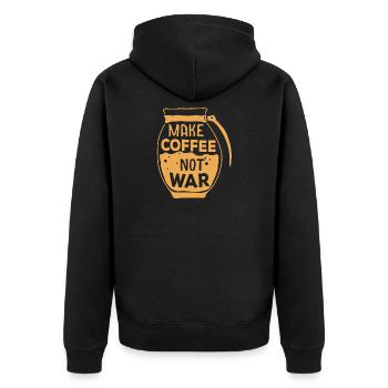 Make Coffee Not War Coffee Saying - Unisex Premium Organic Zip Hoodie - black - Back - Nico (187cm)