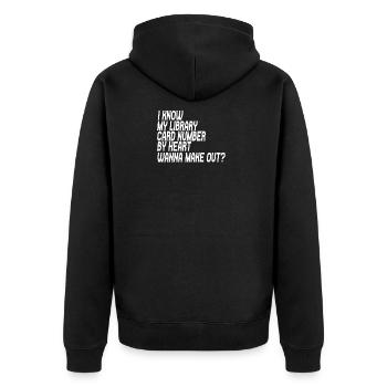 Bibliothek Kartennummer - Unisex Premium Bio Zip Hoodie - Schwarz - Hinten - Nico (187cm)