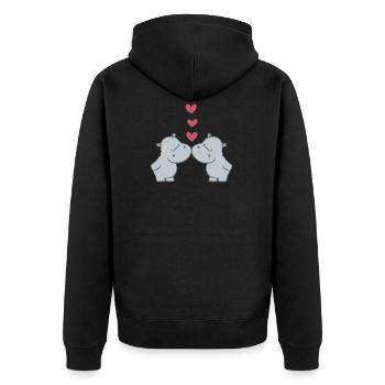Hippopotame - Hippopotame - Hippopotame - Couple - Coeur - Veste à capuche bio Premium Unisexe - noir - Dos - Nico (187cm)