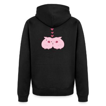 Schwein - Schweinchen - Valentinstag - Paar - Herz - Unisex Premium Bio Zip Hoodie - Schwarz - Hinten - Nico (187cm)