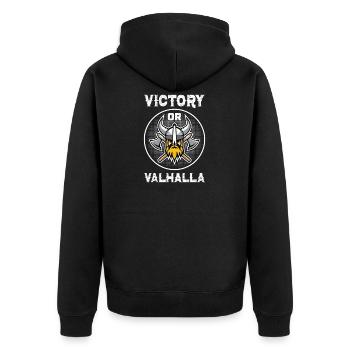Victory Or Valhalla - Unisex Premium Organic Zip Hoodie - black - Back - Nico (187cm)