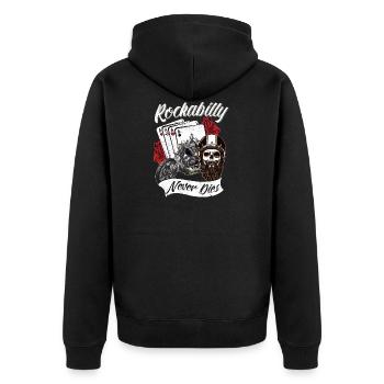 Rockabilly never dies - Unisex Premium Bio Zip Hoodie - Schwarz - Hinten - Nico (187cm)