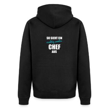 So sieht ein richtig cooler Chef aus Geschenkidee - Unisex Premium Bio Zip Hoodie - Schwarz - Hinten - Nico (187cm)