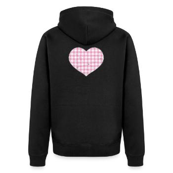 Bayern Tracht Lederhose kariert Herzmadl Volksfest - Unisex Premium Bio Zip Hoodie - Schwarz - Hinten - Nico (187cm)