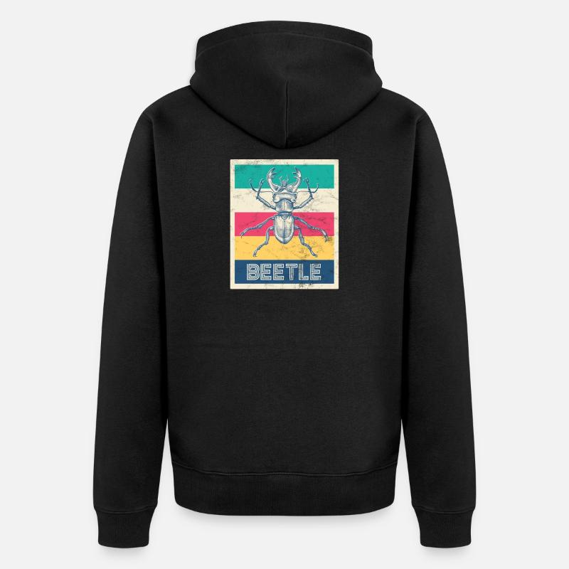 Retro Hirschkäfer "Beetle" - Unisex Premium Bio Zip Hoodie - Schwarz