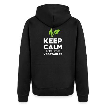 Ruhe bewahren und Gemüse lieben - Unisex Premium Bio Zip Hoodie - Schwarz - Hinten - Nico (187cm)