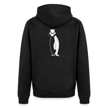 Pinguin T-Shirt - Pinguin mit Zylinder Geschenk - Unisex Premium Bio Zip Hoodie - Schwarz - Hinten - Nico (187cm)