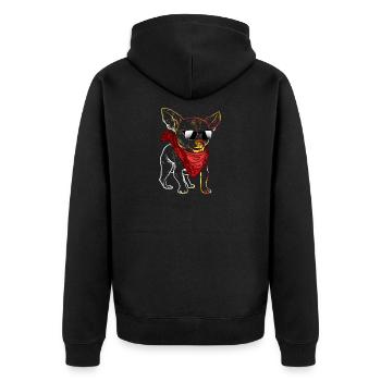 Cooler Chihuahua mit Sonnenbrille - Unisex Premium Bio Zip Hoodie - Schwarz - Hinten - Nico (187cm)