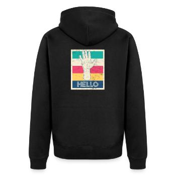 Affiche rétro "Bonjour!" - Veste à capuche bio Premium Unisexe - noir - Dos - Nico (187cm)