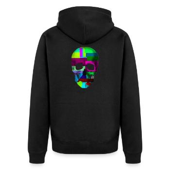Farbenfrohes Totenkopf Shirt für Männer und Frauen - Unisex Premium Bio Zip Hoodie - Schwarz - Hinten - Nico (187cm)
