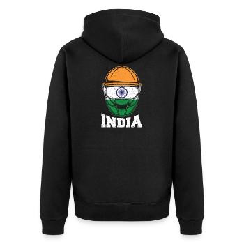 Indien Cricket Design: 2019 Indian International - Unisex Premium Bio Zip Hoodie - Schwarz - Hinten - Nico (187cm)