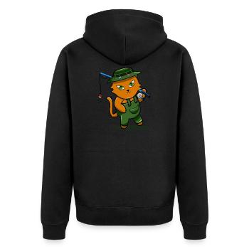 Angler Sportfischer Fischer Katze Geschenk - Unisex Premium Bio Zip Hoodie - Schwarz - Hinten - Nico (187cm)