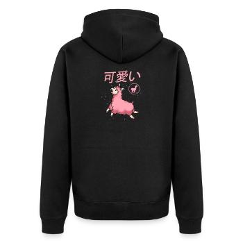 Kawaii Lama Alpaka süß und niedlich Geschenk - Unisex Premium Bio Zip Hoodie - Schwarz - Hinten - Nico (187cm)
