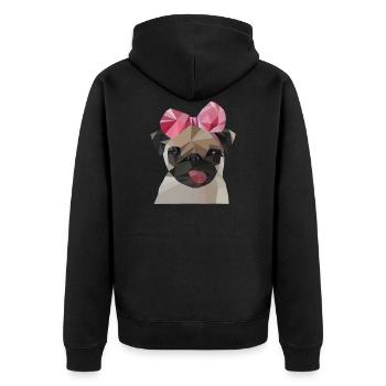Mops mit Schleife - Unisex Premium Bio Zip Hoodie - Schwarz - Hinten - Nico (187cm)