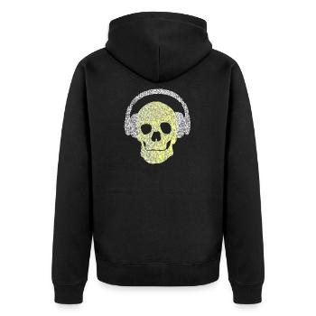 Totenkopf mit Kopfhörer Shirt Männer und Frauen - Unisex Premium Bio Zip Hoodie - Schwarz - Hinten - Nico (187cm)