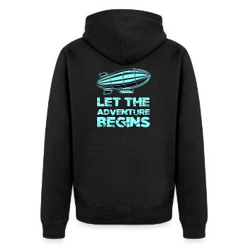 Let The Adventure Begins Zeppeline Adventure - Unisex Premium Bio Zip Hoodie - Schwarz - Hinten - Nico (187cm)