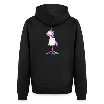 lustige furtzende Einhörner - Unisex Premium Bio Zip Hoodie - Schwarz - Hinten - Nico (187cm)