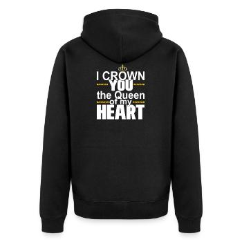 QUEEN OF MY HEART GIFT FOR VALENTINE´S DAY HIM HER - Unisex Premium Bio Zip Hoodie - Schwarz - Hinten - Nico (187cm)