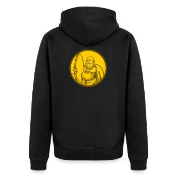 Cartoon Zeichentrick Buddha Surfen Spirituell - Unisex Premium Bio Zip Hoodie - Schwarz - Hinten - Nico (187cm)