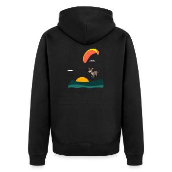 Esel fliegt Gleitschirm - Unisex Premium Bio Zip Hoodie - Schwarz - Hinten - Nico (187cm)