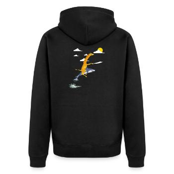 Piratengiraffe reitet auf Hai - Unisex Premium Bio Zip Hoodie - Schwarz - Hinten - Nico (187cm)