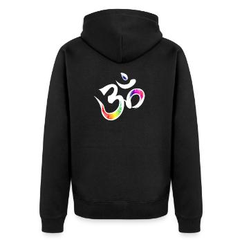 Om Zeichen - Unisex Premium Bio Zip Hoodie - Schwarz - Hinten - Nico (187cm)