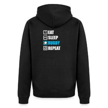 rugby - Unisex Premium Organic Zip Hoodie - black - Back - Nico (187cm)
