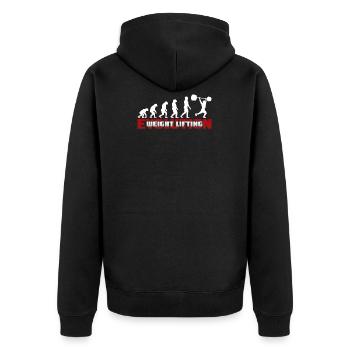 Gewichtheben sportliche Entwicklung - Unisex Premium Bio Zip Hoodie - Schwarz - Hinten - Nico (187cm)