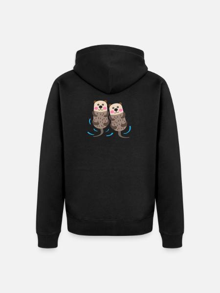 Deux loutres dans l'eau - illustration - cadeau - Veste à capuche bio Premium Unisexe - noir