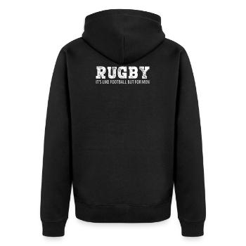 Rugby - Unisex Premium Bio Zip Hoodie - Schwarz - Hinten - Nico (187cm)