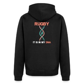 Rugby DNA - Unisex Premium Bio Zip Hoodie - Schwarz - Hinten - Nico (187cm)