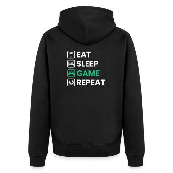 Eat Sleep Game Repeat - Gamer Geschenk - Unisex Premium Bio Zip Hoodie - Schwarz - Hinten - Nico (187cm)