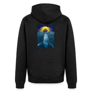Grand requin blanc baleine océan mer bateau bateau surréaliste - Veste à capuche bio Premium Unisexe - noir - Dos - Nico (187cm)