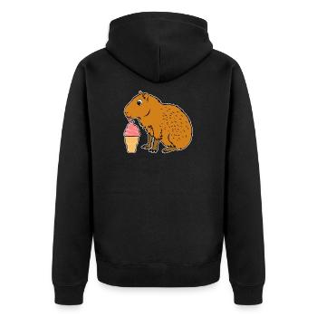 Capybara Eiscreme - Unisex Premium Bio Zip Hoodie - Schwarz - Hinten - Nico (187cm)