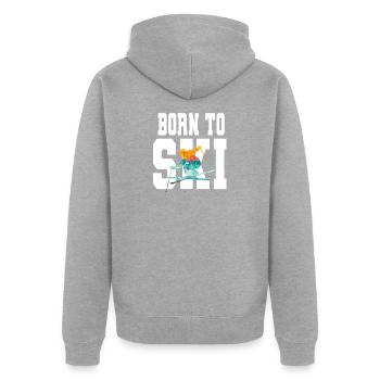Born to SKI, Skifahren, Winter, Tshirt - Unisex Premium Bio Zip Hoodie - Grau meliert - Hinten - Nico (187cm)