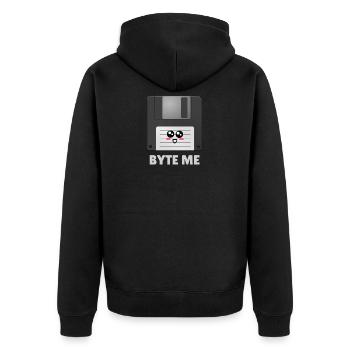 Byte Me Cute Diskette Pun - Unisex Premium Organic Zip Hoodie - black - Back - Nico (187cm)