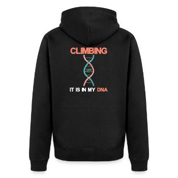Bergsteigen Klettern DNA - Unisex Premium Bio Zip Hoodie - Schwarz - Hinten - Nico (187cm)
