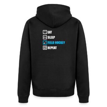 Feldhockey - Unisex Premium Bio Zip Hoodie - Schwarz - Hinten - Nico (187cm)