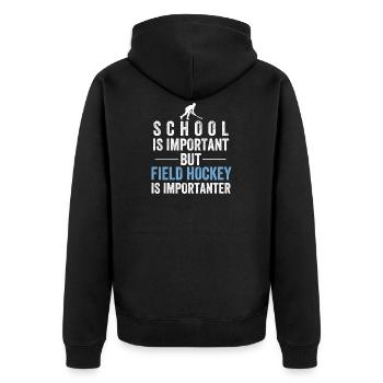 Feldhockey - Unisex Premium Bio Zip Hoodie - Schwarz - Hinten - Nico (187cm)