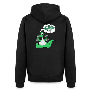 gym fitness hantel bizeps dinosaurier geschenk fun - Unisex Premium Bio Zip Hoodie - Schwarz - Hinten - Nico (187cm)