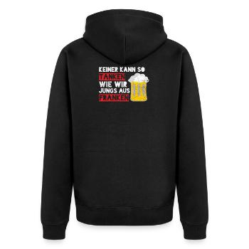 Keiner Kann So Tanken Wie Wir Jungs Aus Franken - - Unisex Premium Bio Zip Hoodie - Schwarz - Hinten - Nico (187cm)