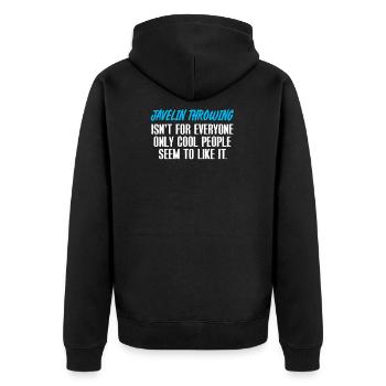 Speerwerfen - Unisex Premium Bio Zip Hoodie - Schwarz - Hinten - Nico (187cm)