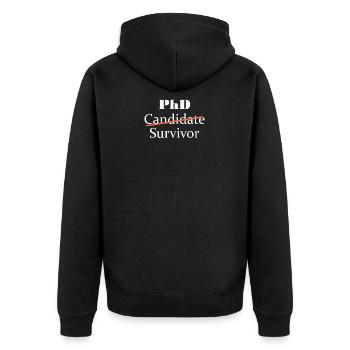 Lustiger Überlebender-Geschenkentwurf PhD für Post Grad - Unisex Premium Bio Zip Hoodie - Schwarz - Hinten - Nico (187cm)